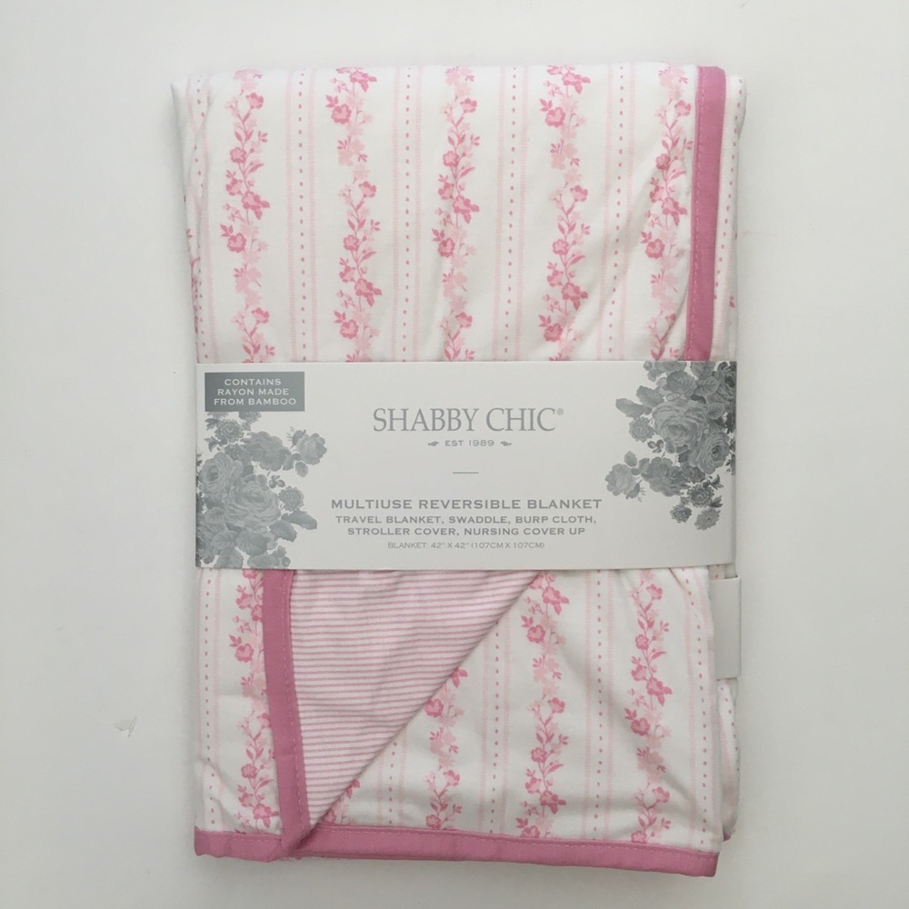 Reversible Baby Blanket Multi-use Pink Floral NEW | Shabby Chic